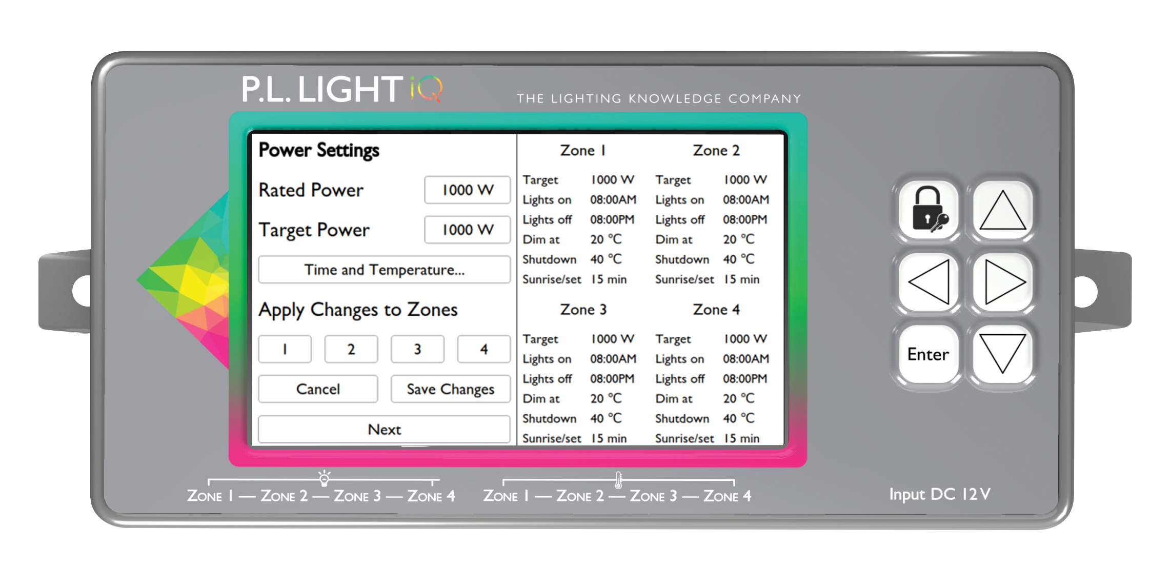 P.L. Light iQ-zone setting screen
