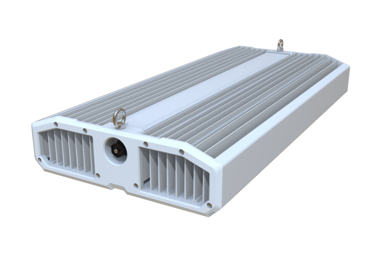 PARfx Ultra LED fixture, angled top view of the finned aluminum housing