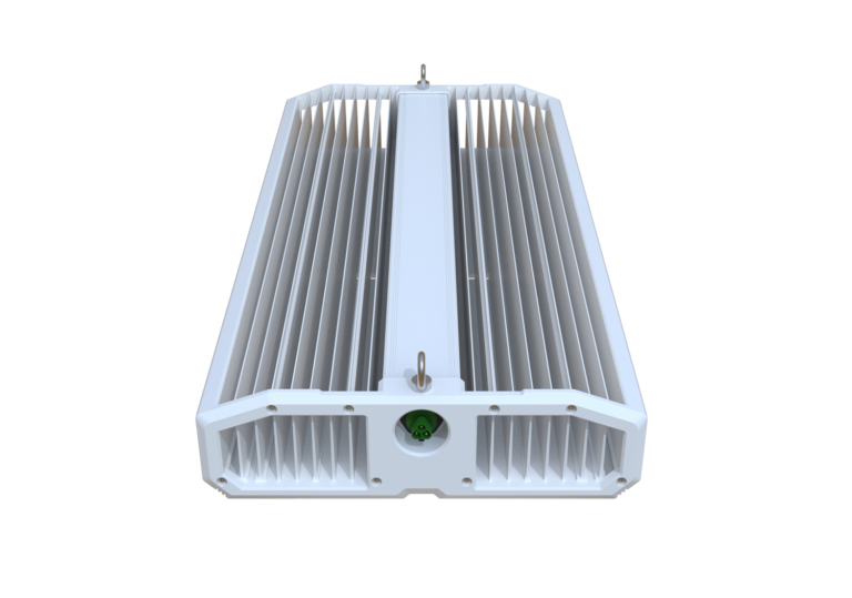 PARfx Ultra LED fixture, straight top view of the finned housing