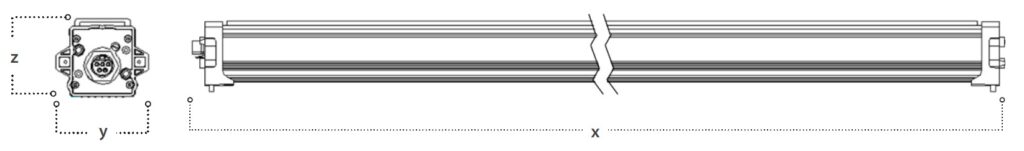 ParFX BalensBeam dimension drawing with end and side views and measurements