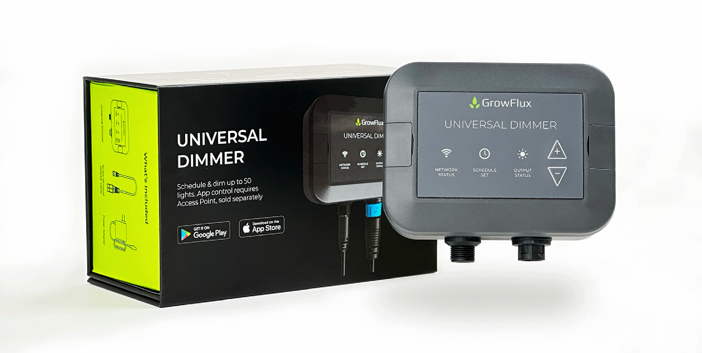 GrowFlux Universal Dimmer device and its kit box