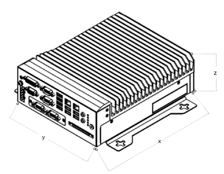 MeshIQ Industrial PC dimension drawing with length, width and height