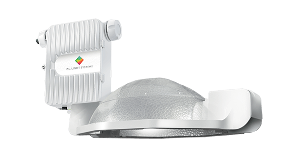 NXT2 double-ended HPS grow light showing the finned driver housing and reflector