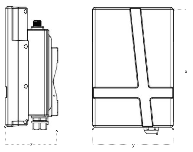 MeshIQ Gateway dimension drawing with length, width and height