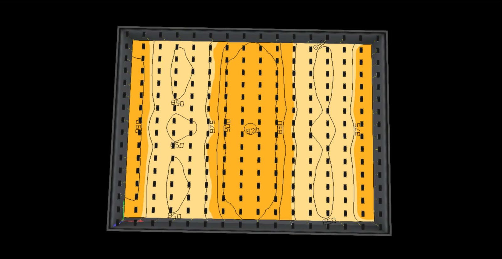 Sample light plan PPFD uniformity map, overhead view